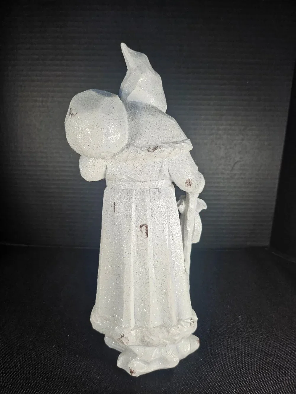White Glitter Rustic Santa Figurine 12